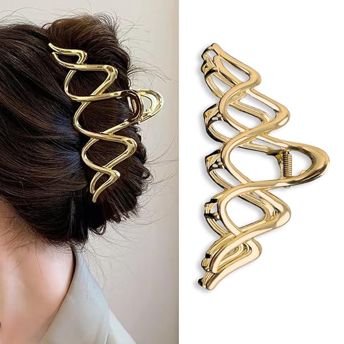 Wave Hair Claw Clip Wavy Metal Hair Clips Large Gold Hair Claws Barrettes Strong Hold Nonslip Hair Jaw Clips for Thin Thick Hair Stylish Hair Accessories for Women Girls