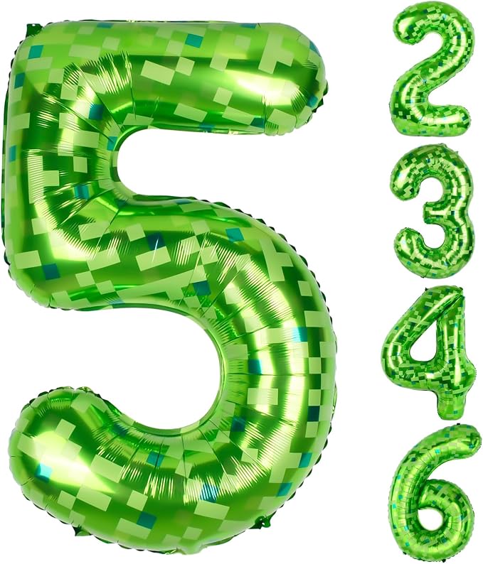 40 Inch Giant Green Pixel Miner Theme Number Balloons 40 Inch Foil Party by AXBMM