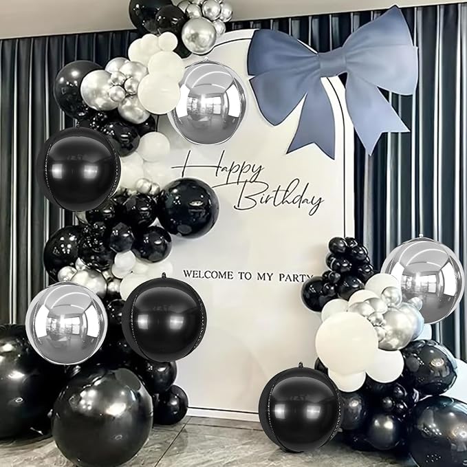 6Pcs Silver Black Round Foil Balloons, Giant 4D Round Ball Balloon, 22 Inch - Image 4