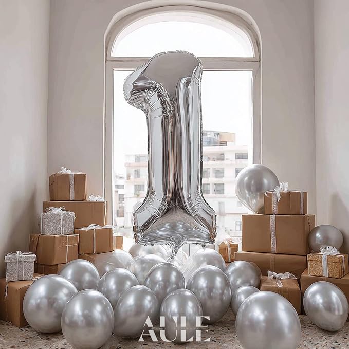AULE 40 Inch Silver 1 Balloon Number Foil 0-9 Birthday Big Numbers | Birthday - Image 2
