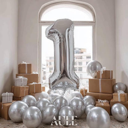 AULE 40 Inch Silver 1 Balloon Number Foil 0-9 Birthday Big Numbers | Birthday - Image 2