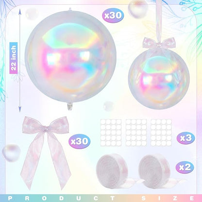 Jenaai 30 Set Iridescent Foil Balloons Bulk 22 Inch 4d Metallic Giant Balloons - Image 3
