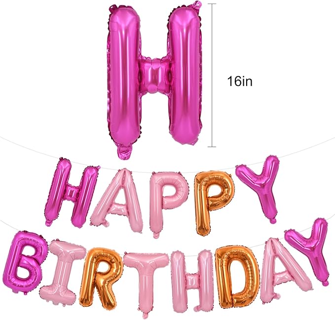 TONIFUL Pink Orange Happy Birthday Balloons Banner Decor - Image 2