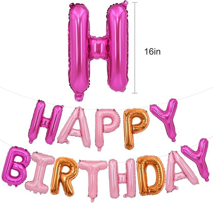 TONIFUL Pink Orange Happy Birthday Balloons Banner Decor - Image 2