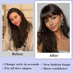 NAYOO Bangs Hair Clip- Dark Brown Fake Bangs 100% Real Human Hair Extensions Wispy Bangs for Women Fringe with Temples Hairpieces Curved Bangs for Daily Wear（Dark Brown Wispy Bangs）