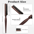Boar Bristle Styling Brush with Rat Tail for Curly Hair Sectioning, Backcombing, and Smoothing