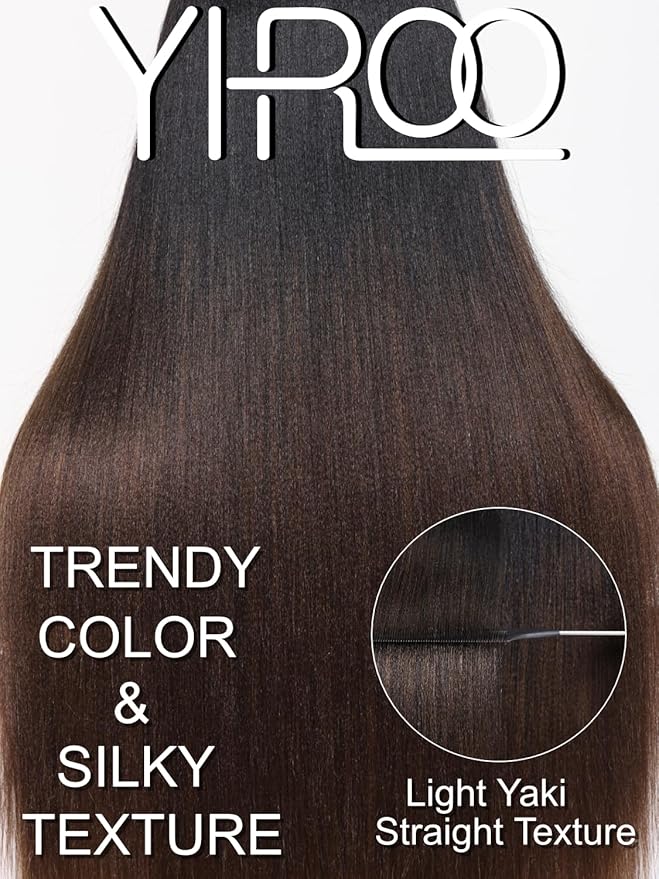 YIROO V Part Wig Human Hair No Leave Out Ombre Chestnut Brown Yaki Straight Glueless Human Hair Wig Upgrade U Part Wigs for Women V Shape Clip in Half Wig No Glue No Sew in Beginner Wig 18inch