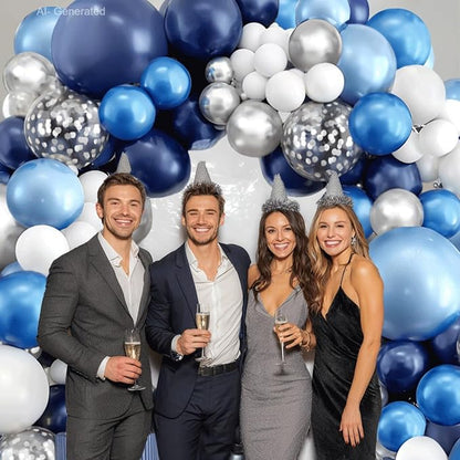 Navy Blue White Silver Balloons Arch Kit, Party Decor. | Navy/metallic - Image 6
