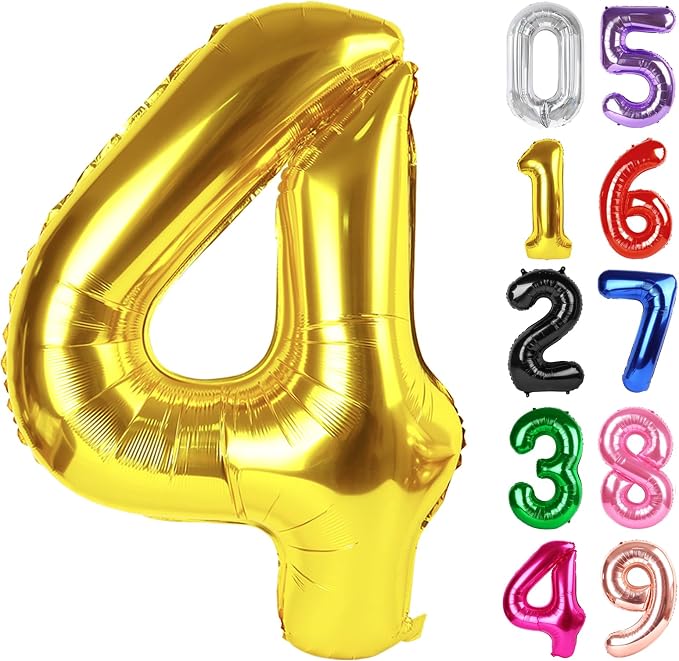 Gold Number 4 Balloon 40 Inch, 4th Birthday Party Decorations Men Women | Foil by IWERP