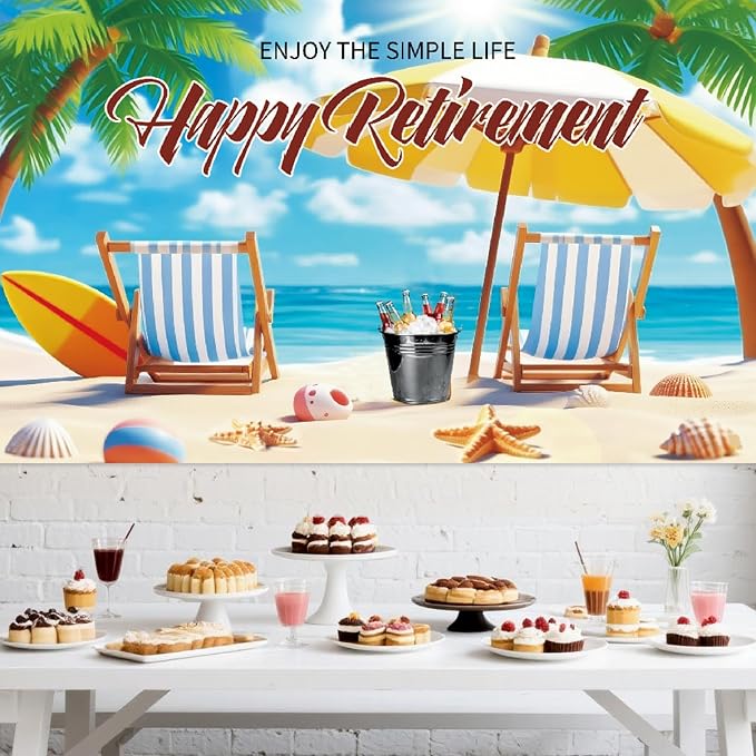 Beach-Themed Retirement Banner, Tropical Happy Retirement Banner Backdrop - Image 4
