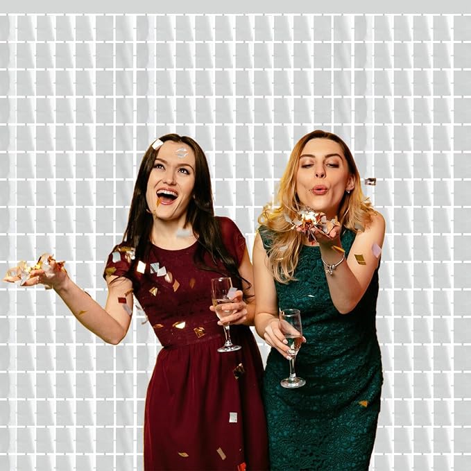 GOER Silver Party Backdrop Metallic Tinsel Foil Curtains Photo Booth Props - Image 3