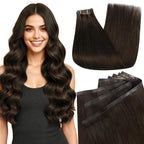 Full Shine Clip in Hair Extensions 18 inch 140g 8Pcs Seamless Hair Extensions Clip in Dark Brown Remy Hair Clip ins for Women PU Skin Weft