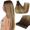 Full Shine Virgin Injection Tape in Hair Extensions 5Pcs Color 3 Brown Fading to 8 Ash Brown And 22 Blonde 14 Inch Seamless Intact Tape in Hair Remy Tape in Human Hair 10 Gram Natural Straight Hair