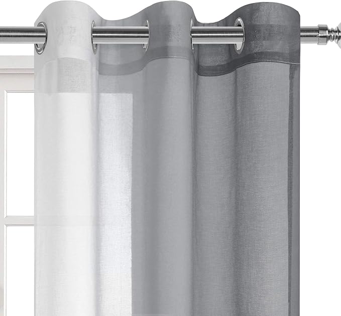 DWCN Grey Faux Linen Ombre Sheer Curtains - Image 2