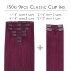 WENNALIFE Clip in Hair Extensions, 150g 16 Inch 9pcs Light Burgundy Remy Hair Thicker Double Weft Extensiones De Cabello Humano Con Clip Ins Straight Full Volume