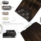 Moresoo Clip in Hair Extensions Remy Double Weft Human Hair Clip in Extensions Balayage Straight Hair Extensions for Women Ombre Dark Brown with Chestnut Brown 5pcs 80g 12inch