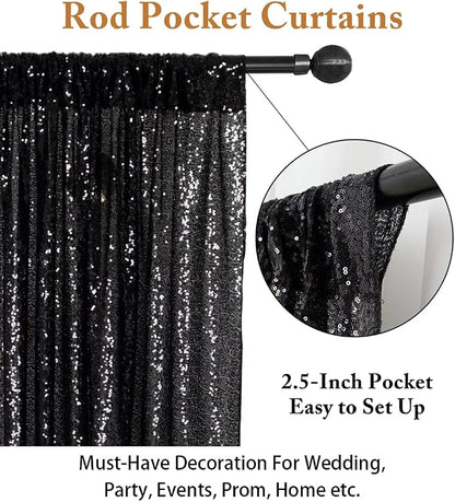ShinyBeauty Sequin Curtains 2 Panels Black 2FTx8FT Sequin Photo Backdrop Black - Image 4