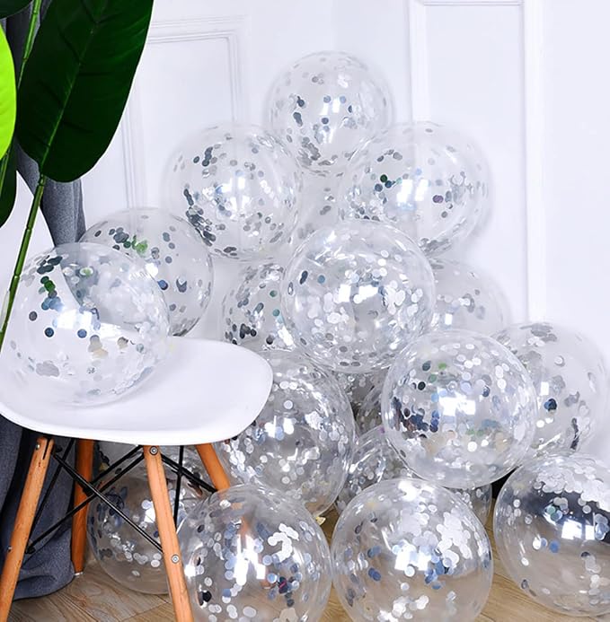 50pcs Silver Foil Confetti Balloons, 12 inch Latex Balloon - Image 6