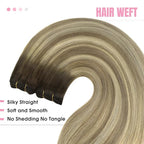 YoungSee Hair Extensions Weft Ombre Sew in Extensions Walnut Brown Ombre Light Brown with Blonde Balayage Double Weft Human Hair Extensions for Long Hair 22Inch 100G