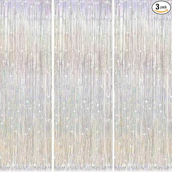 3 Pack Shiny Silver Backdrop Party Decorations Tinsel Curtain Party Backdrop by TenLaitech