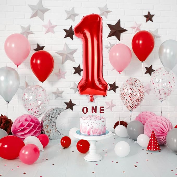 Red 1 Balloon Number for 1st Girls Birthday, 40 Inch Number Foil Balloons 0-9 - Image 5
