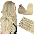 DOORES Clip in Hair Extensions, 70g 3pcs Balayage Ash Blonde to Golden Blonde and Platinum Blonde 22 Inch Human Hair Extensions Clip in Natural Hair Extensions