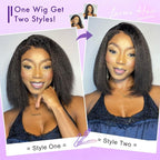 LUVME HAIR 4C Kinky Edges Lace Front Bob Wig 10 Inch Short Kinky Straight Human Hair Wig Glueless Deep Side Parted Lace Bob Wig with Natural Hairline For Women