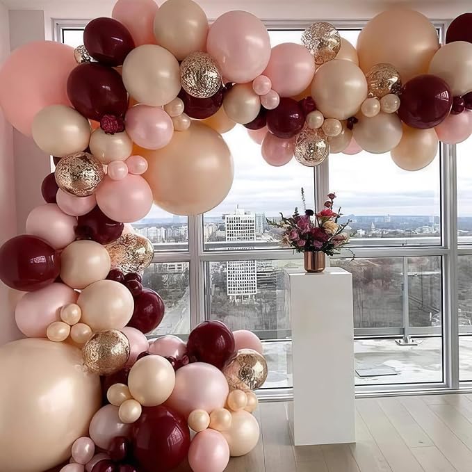 Burgundy Balloons, Rose Champagne Gold Balloons Burgundy Rose Pearl Balloon - Image 3