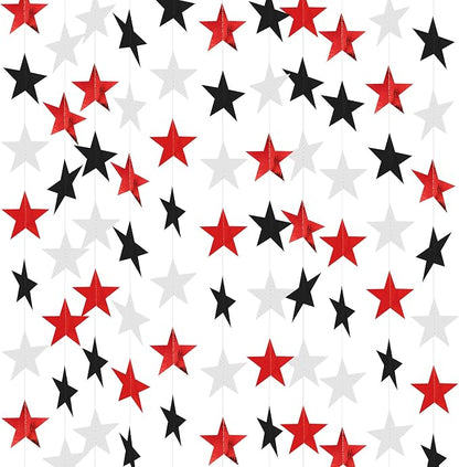 BEISHIDA 6Pcs Black Red and White Glitter Star Garland Decor Twinkle Star by Beishida