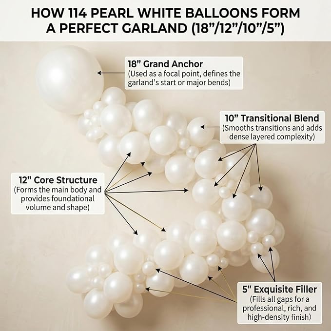 114pcs Pearl White Balloons Different Sizes, 18 12 10 5 inch Pearl Balloons | - Image 3