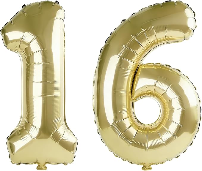 40 Inch Number 16 Balloons for 16th Birthday Party Decorations, 0-100 Champagne by FOBELEC