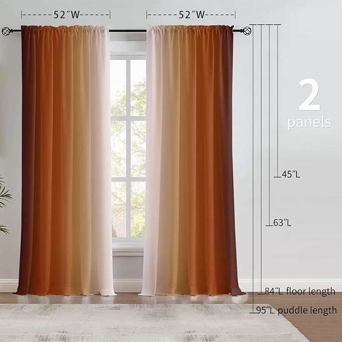 Burnt Orange Curtains 72 Inch Length 2 Panel Set | Light Filtering Curtains - Image 6