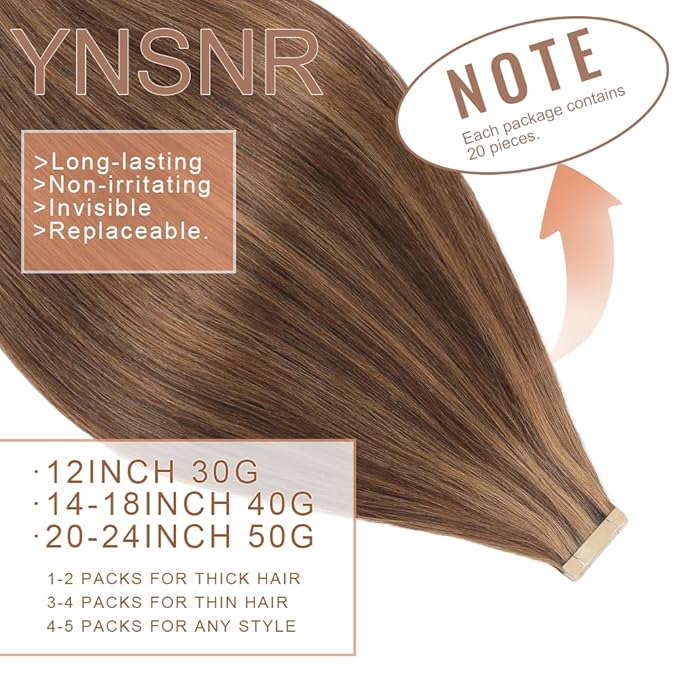 Tape in Hair Extensions Human Hair Brownish Brown to Brownish Yellow 22 Inch 20Pcs Tape Ins for Women Straight Invisible Seamless Remy