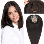 Rich Choices Human Hair Toppers for Women-100% Real Remy Hair Topper No Bang-Upgraded 150% Density 9 * 12CM Lace Base-Clip in Hairs Topper for Thinning Hairs-14Inch #1B Natual Black