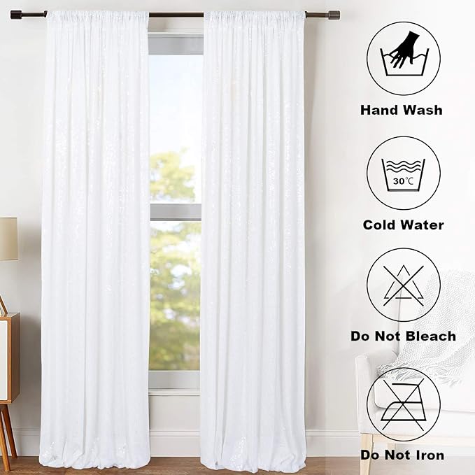 ShinyBeauty Sequin Curtains 2 Panels White 2FTx8FT Sequin Photo Backdrop White - Image 7