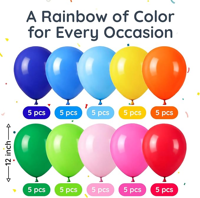 ZENO Multicolor Balloons 50pcs 12 Inch Helium Grade Latex Balloons - Image 2