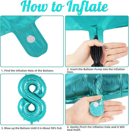 Teal Blue Number 8 Balloon, 40 Inch Big Large Foil Helium Number Balloons - Image 7