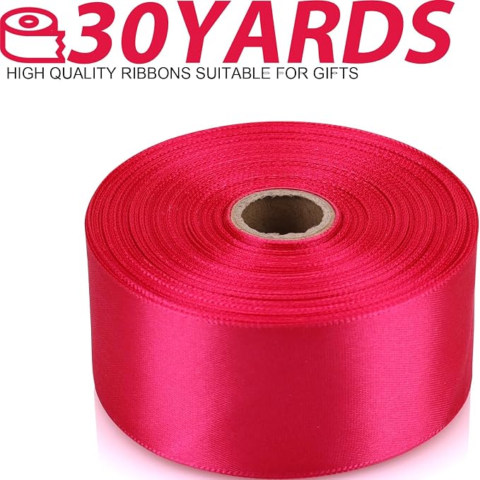 1-1/2 Inch 30 Yards Hot Pink Solid Satin Ribbon - Image 2