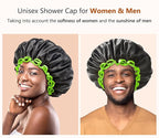 mikimini Black Shower Cap for Women, Men & Girls, 1 Pack, Reusable Double Layers Waterproof Bathing Shower Hat with Soft Comfortable PEVA Lining, Non-fading, Stretchy Shower Cap