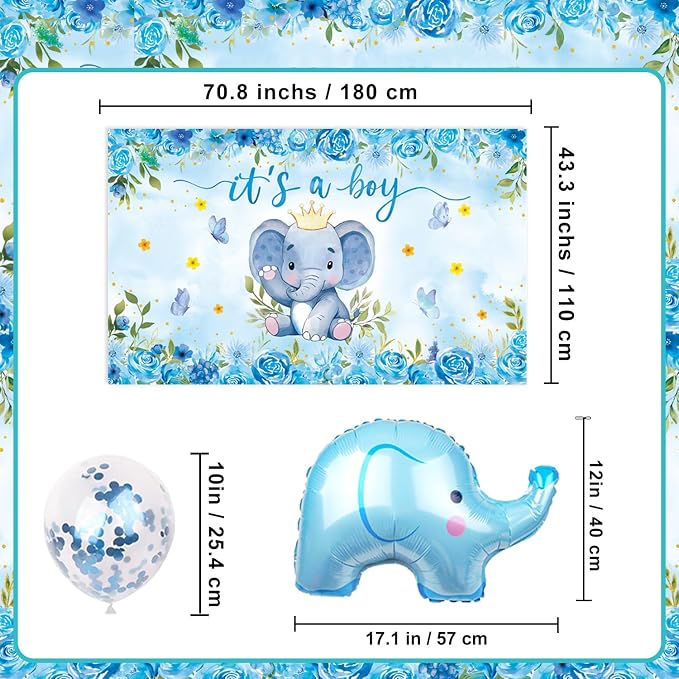Elephant Baby Shower Decorations Banner, It's a Boy Backdrop, Foil & Latex - Image 3