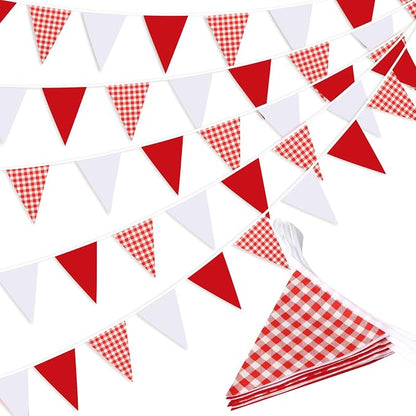 Red Plaid Checkered White Pennant Banner Flag Triangle Bunting Garland by Unknown
