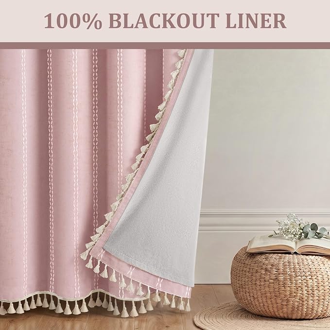 Pink 100% Boho Blackout Curtains 84 Inch 2 Panels - Image 6