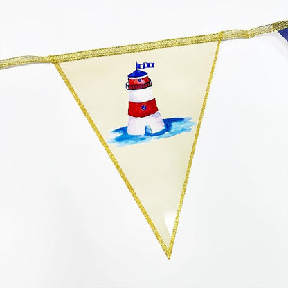 Navy Red Beige Gold Glitter Stamping Paper Pennant Banner Flag Triangle Bunting - Image 3