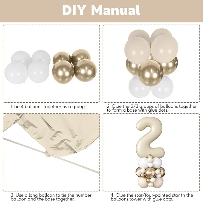 40 Inch Cream Number 2 Balloon for 2nd Birthday Decoration Beige White Sand - Image 6