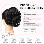 REECHO Ponytail Extension, 9" Short Curly Wavy Claw Clip Pony tails Hair Extensions HP001 Hairpieces for Women - Black