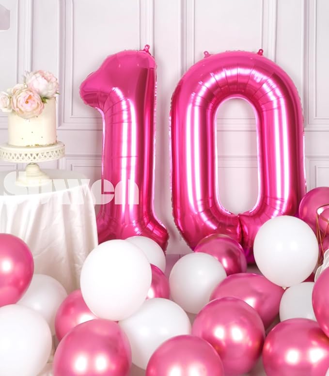 SUWEN 40 Inch Hot Pink Large 10 Balloon Numbers Big Foil Helium Number Balloons - Image 2