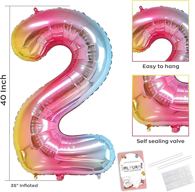 40 Inch Number Balloons 0-9 Rainbow Gradient Large Number 2 Balloons, Digital - Image 3