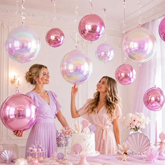 Pink and Iridescent Round Balloons Foil, 22Inch Round Shaped Ball Balloon - Image 4