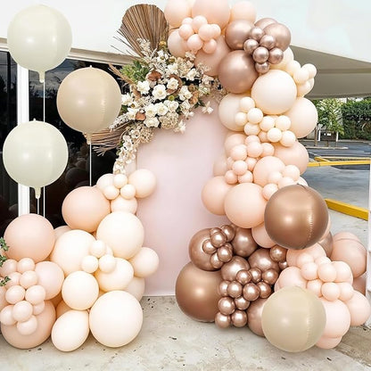 Sand White Brown Round Foil Balloons 6Pcs, Giant 4D Round Ball Balloons - Image 4