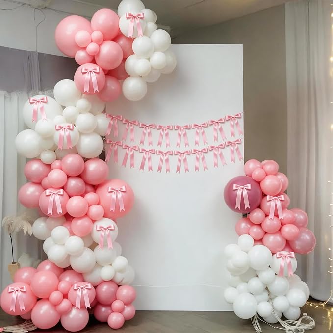 2 Strings Pink Bow Garland Banner Decorations - Image 6